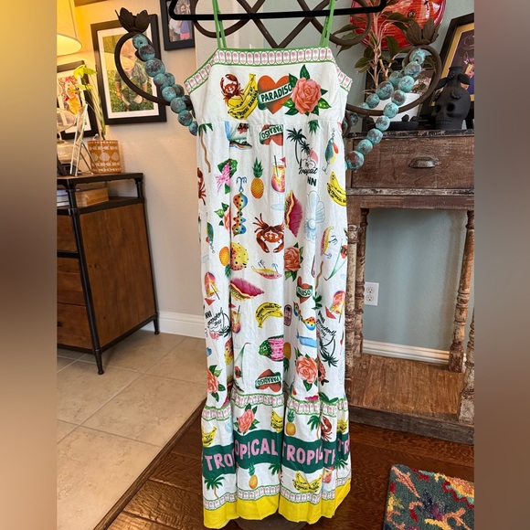 Rachel Zoe Paradisio Linen Tropical Graffiti Maxi Dress Small - Picture 4 of 17